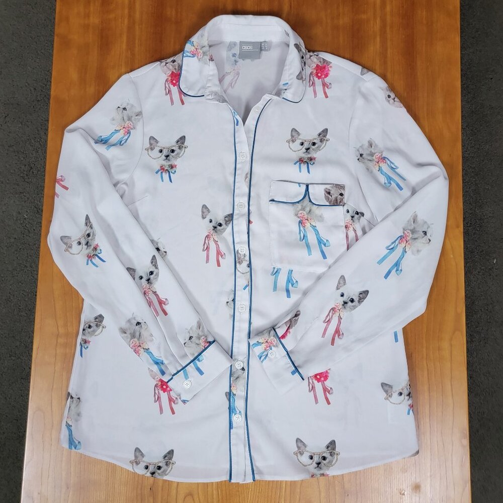 ASOS Vintage Retro Long Sleeve Button Down Kitten Blouse - 6 - Picture 3 of 9